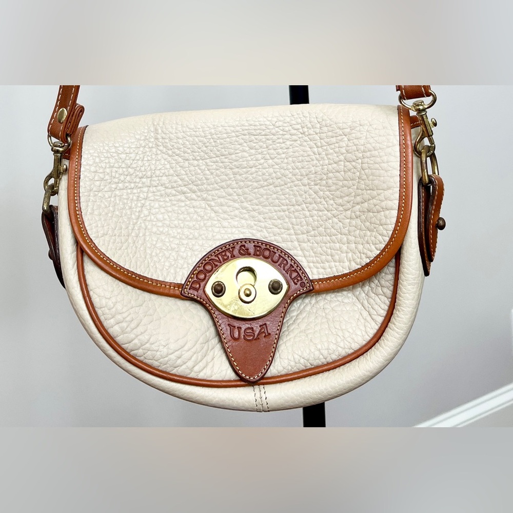 Dooney & Bourke Cream and Tan Real Leather Crossbody Bag